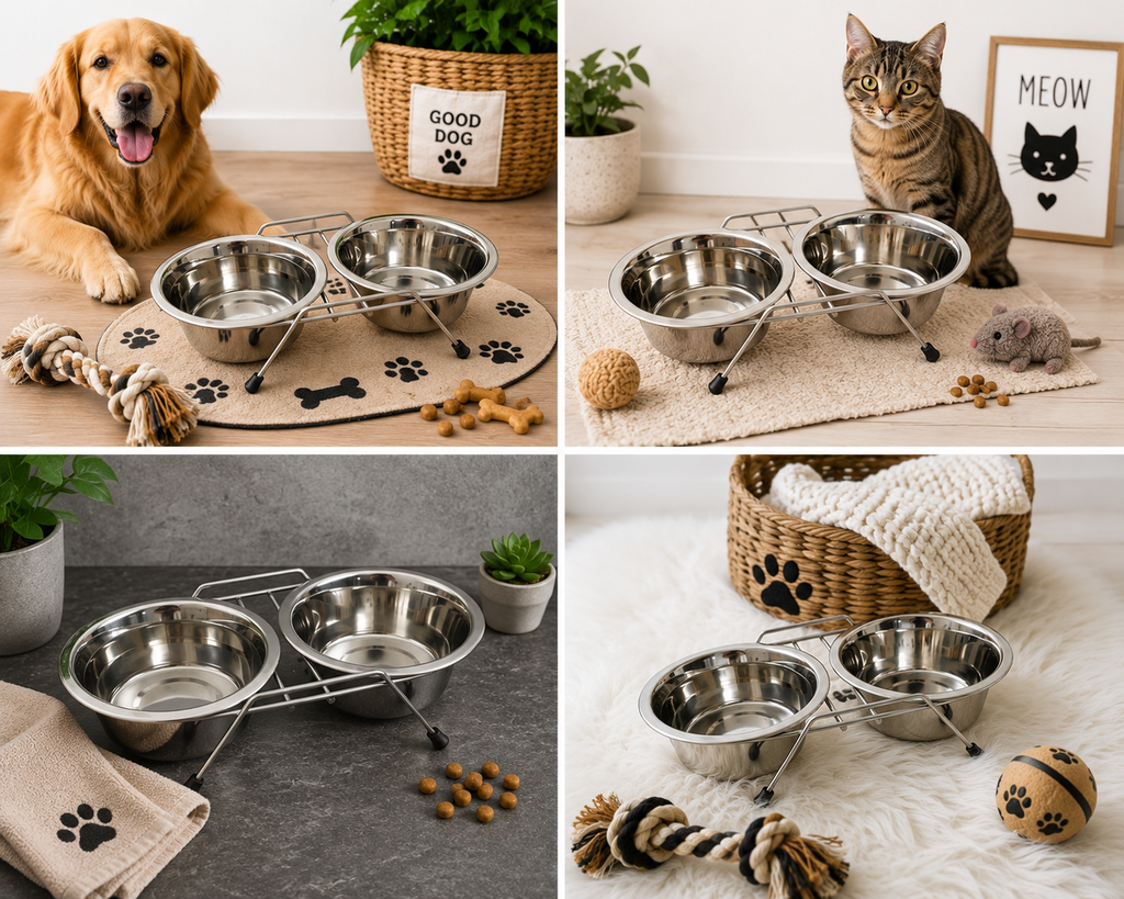 Hundenapf Katzennapf Fressnapf aus Edelstahl mit Ständer
