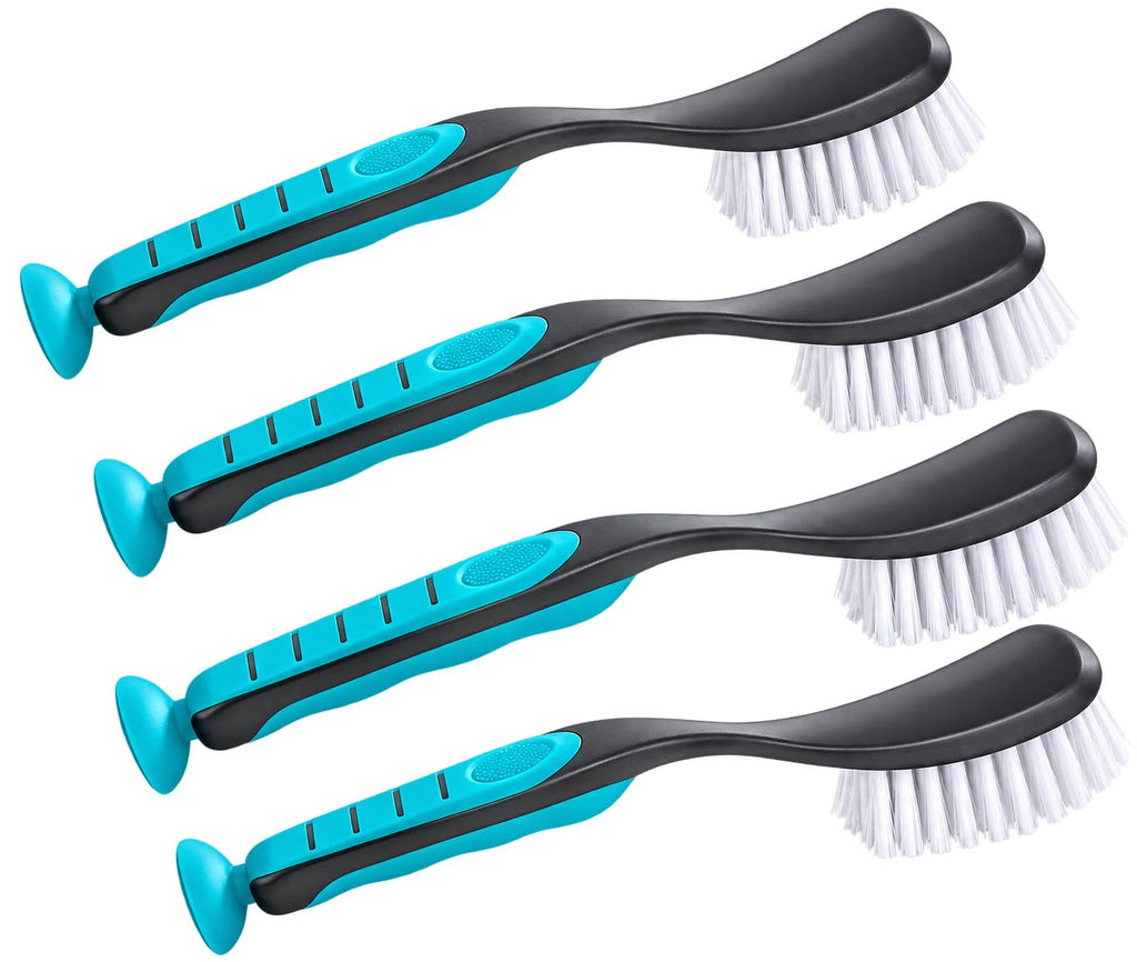 BeBuy24 Spülbürsten 4er-Set mit Saugnapf – Grau/Türkis, 28,5 cm