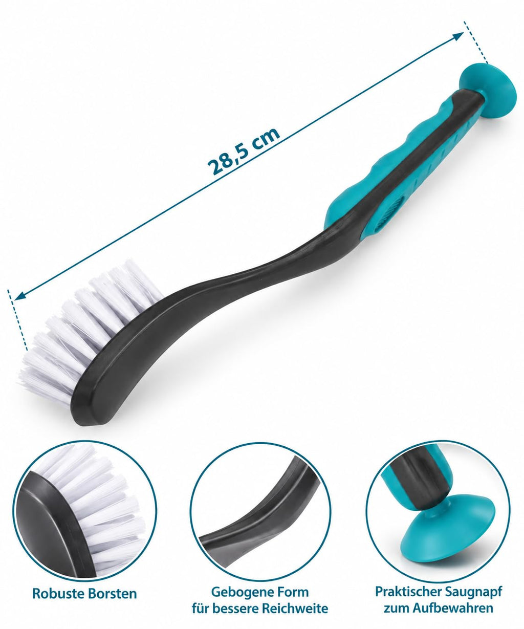 BeBuy24 Spülbürsten 4er-Set mit Saugnapf – Grau/Türkis, 28,5 cm