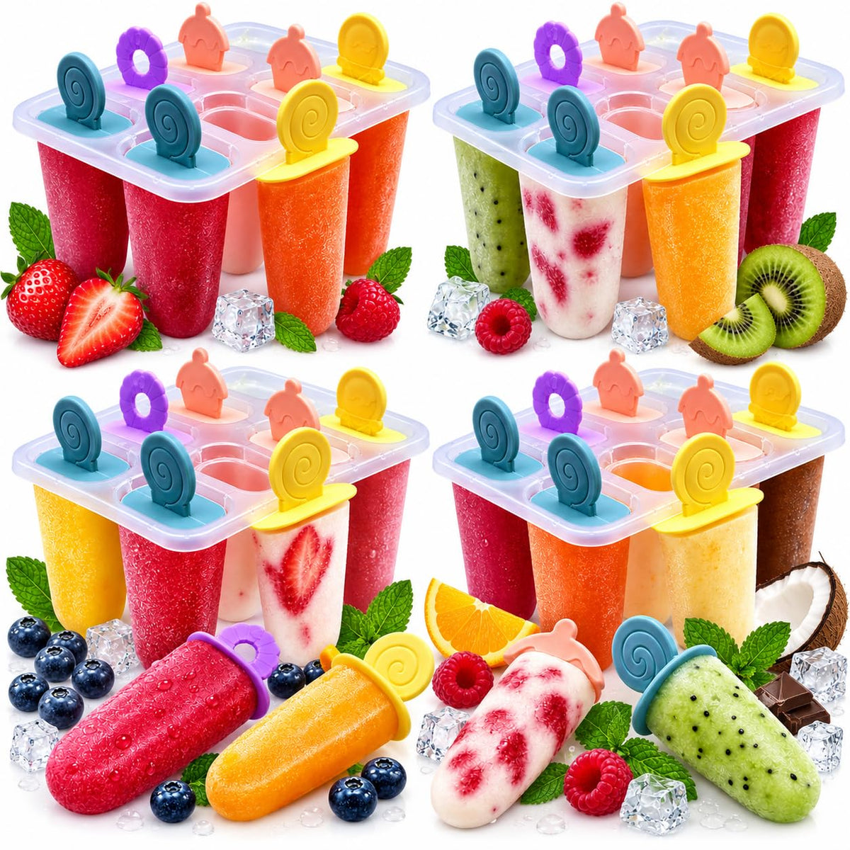 BeBuy24 Eisformen 4er-Set mit je 8 Fächern – Eis am Stiel selber machen