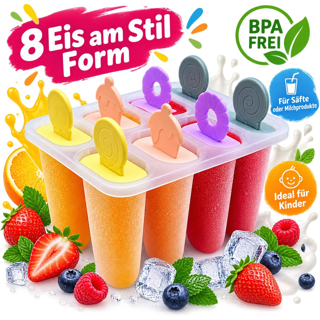 BeBuy24 Eisformen 4er-Set mit je 8 Fächern – Eis am Stiel selber machen