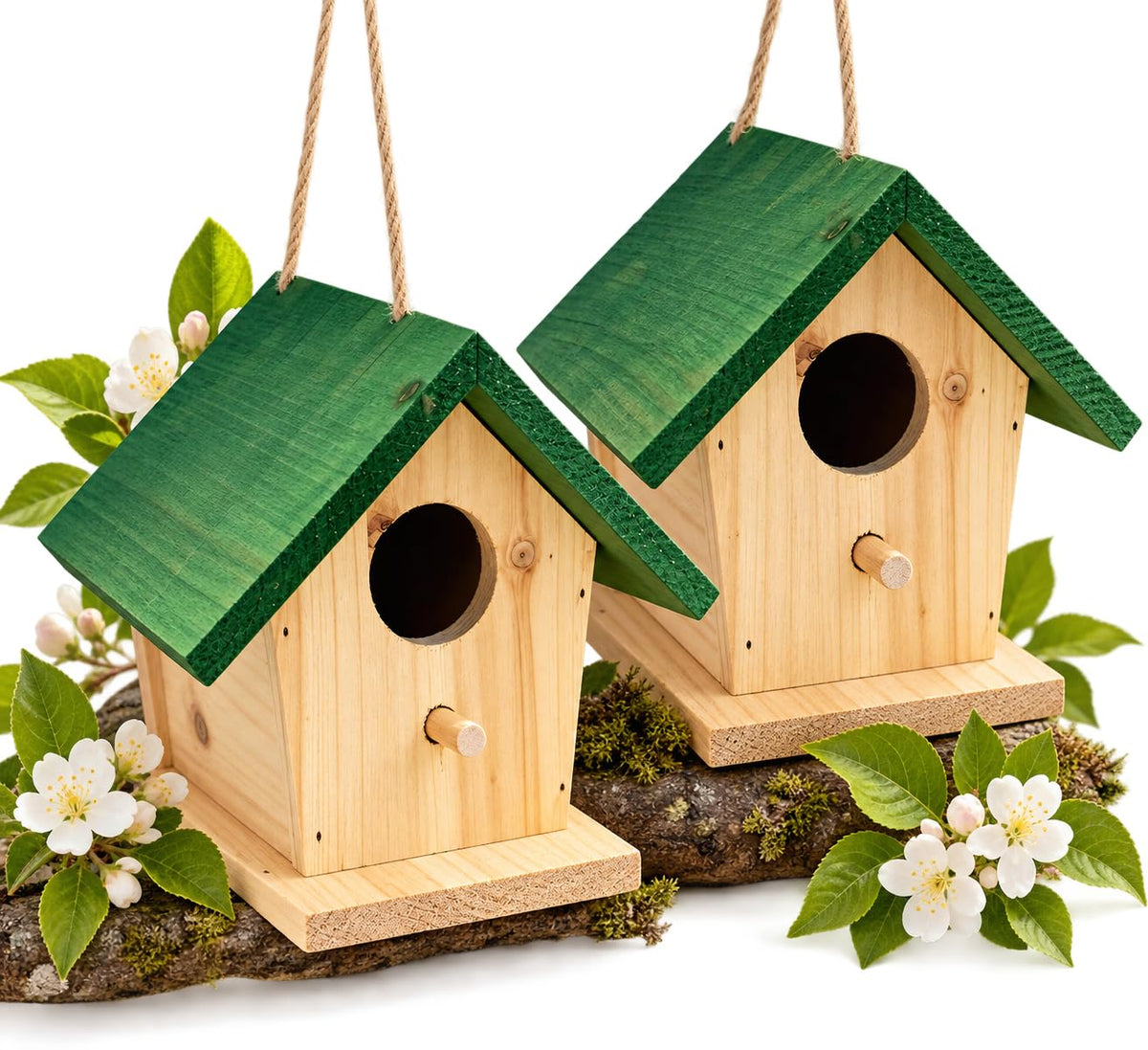 BeBuy24 Nistkasten 2er-Set aus Holz – Vogelhäuser mit grünem Dach